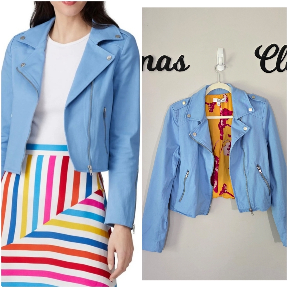 Color Me Courtney Denis Cropped Blue Biker Jacket Size 10